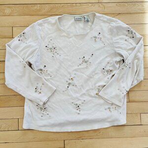 Vintage Y2K Style Floral Embroidered Top Large Cottagecore Boho Grandmacore